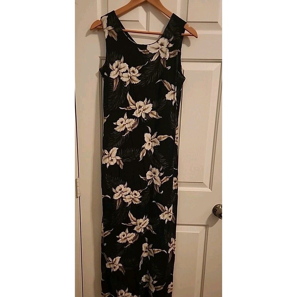 NWT Milson By Ky's Hawaiian Dress Med Maxi Floral Black White Sleevless USA Made - Picture 2 of 8
